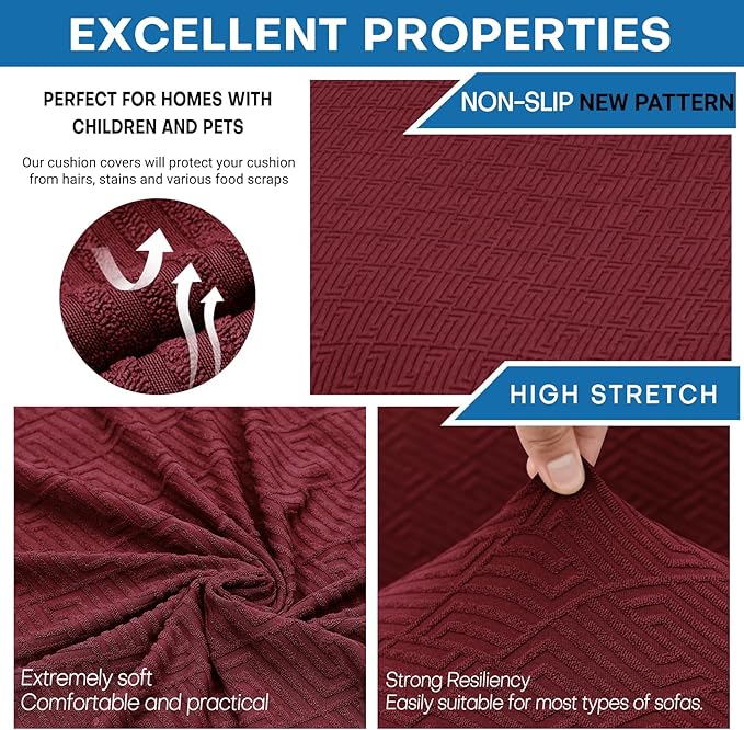 XINEAGE 2025 New 3 Pieces Couch Covers for 2 Extra Large Cushion Sofa Super Stretch Sofa Cover for 2 Large Seat Universal Loveseat Slip Cover for Living Room (Wine Red), 71"-91"(2 Cushions)