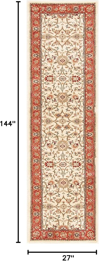 SAFAVIEH Lyndhurst Collection Runner Rug - 2'3" x 12', Ivory & Rust, Traditional Oriental Design, Non-Shedding & Easy Care, Ideal for High Traffic Areas in Living Room, Bedroom (LNH212R)