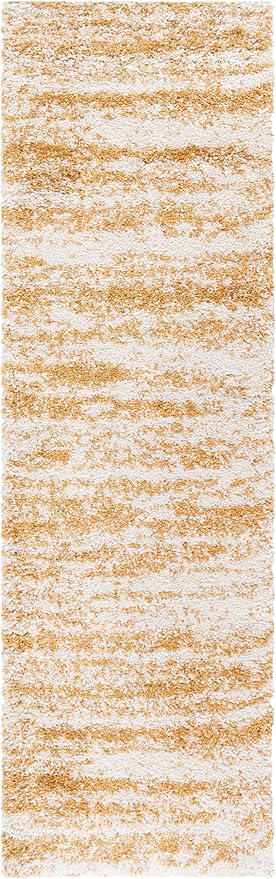 SAFAVIEH Hudson Shag Collection Runner Rug - 2'3" x 8', Ivory & Gold, Modern Design, Non-Shedding & Easy Care, 2-inch Thick Ideal for High Traffic Areas in Living Room, Bedroom (SGH206D)