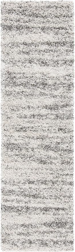 SAFAVIEH Hudson Shag Collection Area Rug - 2'3" x 12' Runner, Ivory/Grey, Geometric Design, Plush 1.9 Inch Thick Ideal for High Traffic Areas in Living Room, Bedroom, Dining (SGH206A)