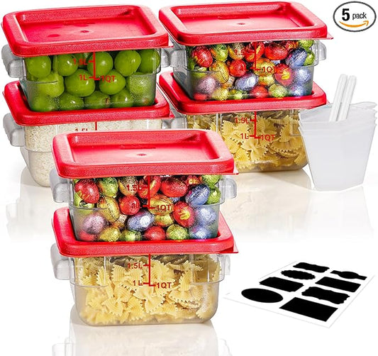 2QT NSF Food Storage Containers: 6 PCS [Food Grade][Hot&Cold Resistant] Commercial Clear Square Food Storage Containers with Scales Handles for Home Restaurant Kitchen Proof Dough(BPA FREE N1)