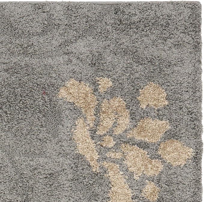 SAFAVIEH Florida Shag Collection Runner Rug - 2'3" x 11', Grey & Beige, Floral Design, Non-Shedding & Easy Care, 1.2-inch Thick Ideal for High Traffic Areas in Living Room, Bedroom (SG464-8013)