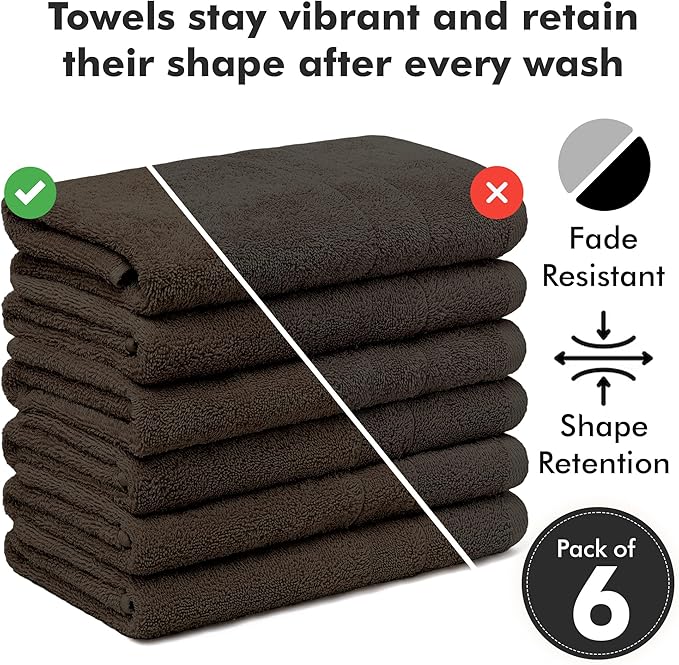100% Cotton Hand Towels for Bathroom – Soft & Absorbent Towel Set– Pack of 6 Small Towel (34x20in) – Quick Dry Luxury Cotton Hand Towels – Dark Brown