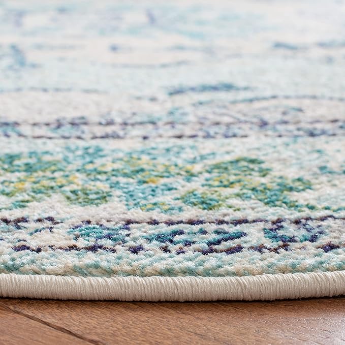 SAFAVIEH Monaco Collection Area Rug - 5' Round, Light Blue & Ivory, Non-Shedding & Easy Care, Ideal for High Traffic Areas in Living Room, Foyer, Bedroom (MNC243K-5R)