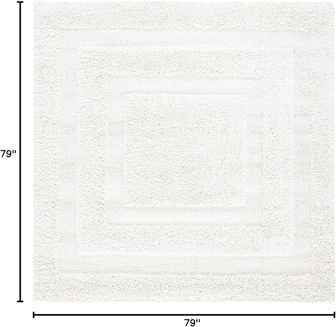 SAFAVIEH Florida Shag Collection Area Rug - 6'7" Square, Creme & Creme, Border Design, Non-Shedding & Easy Care, 1.2-inch Thick Ideal for High Traffic Areas in Living Room, Bedroom (SG454-1111)