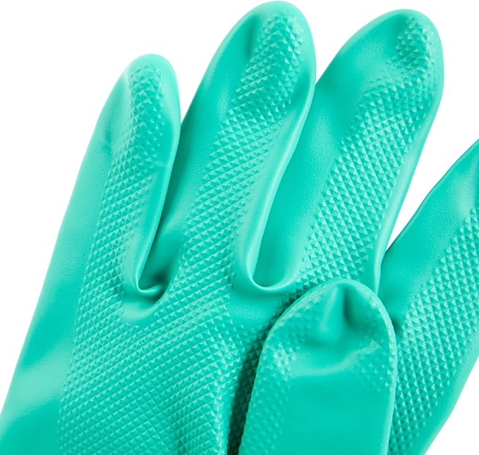 Clean Tek Professional 15 Mil Small Cleaning Gloves, 1 Pair Of Long Cuff Gloves - Flock Lining, No-Powder, Green Nitrile Chemical Tolerant Gloves, No-Latex, Heavy-Duty Tasks