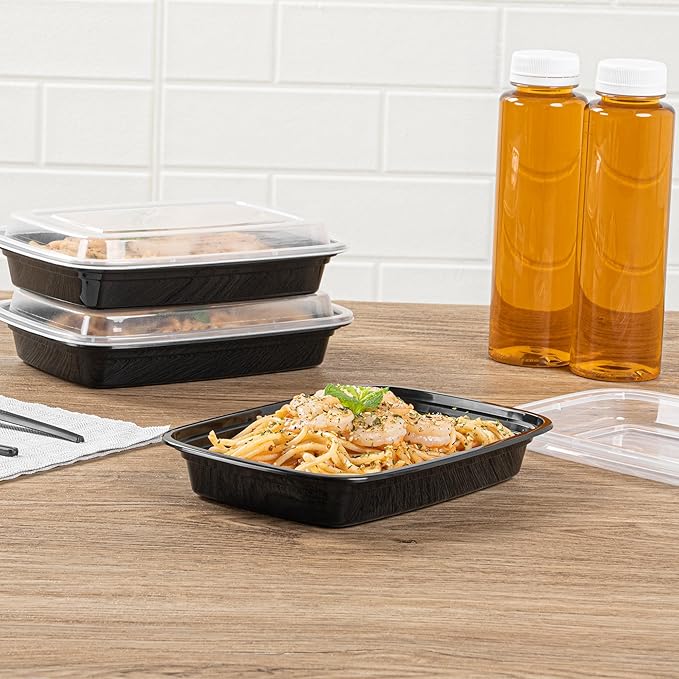 Restaurantware Plastic Food Container 50 Count 7.7 x 5.5 x 1.5 Inch 16 Oz Black Microwave-Safe Meal Prep To-Go Box With Clear Lid Plastic Storage Box For Hot And Cold Food