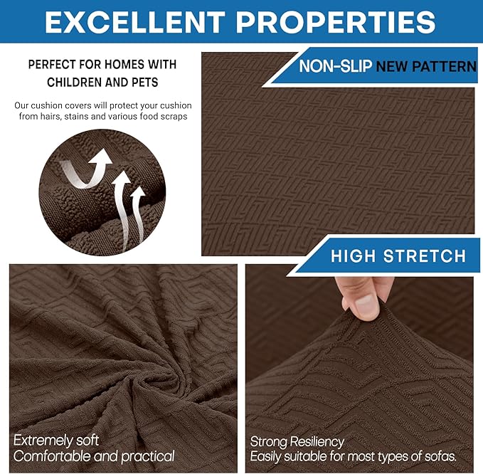 XINEAGE 2025 New 3 Pieces Couch Covers for 2 Extra Large Cushion Sofa Super Stretch Sofa Cover for 2 Large Seat Cushion Universal Loveseat Slip Cover for Living Room (Coffee), 71"-91"(2 Cushions)