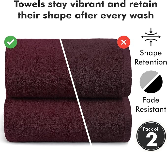 Bath Sheets – Extra Large Bathroom Sheet Set – Pack of 2 Jumbo Towels Burgundy (71x35in) – 100% Cotton Soft Quick Dry Large Bath Towels for Adults Hotel Spa Bathroom Use