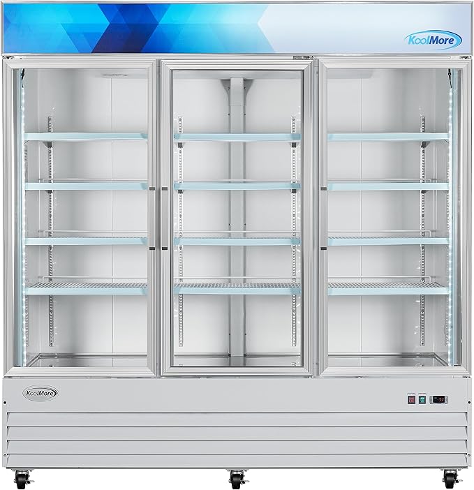 KoolMore MDF-3GD-52C-WH 80 in. Commercial Three Glass Door Display Upright Freezer Merchandiser in White 52 Cu. Ft
