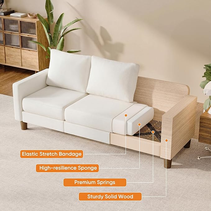 JUMMICO L Shape Sectional Sofa Couch, 3 Seat Convertible Sofa with Movable Ottoman and Side Storage Pockage, Modern Sofa Small Couches for Living Room & Apartment and Small Space (Linen, White)