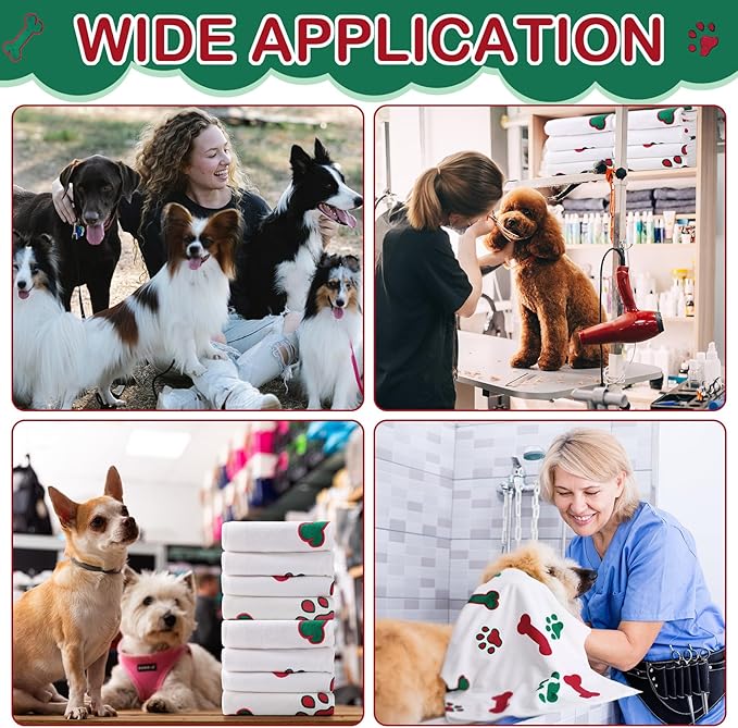 8 Pcs Dog Towels for Drying Dogs Cats Pet Towels Bulk Puppy Microfiber Quick Drying Paw Bath Bathing Supplies Absorbent for Medium Pets (Red Green,40 x 24 Inch)