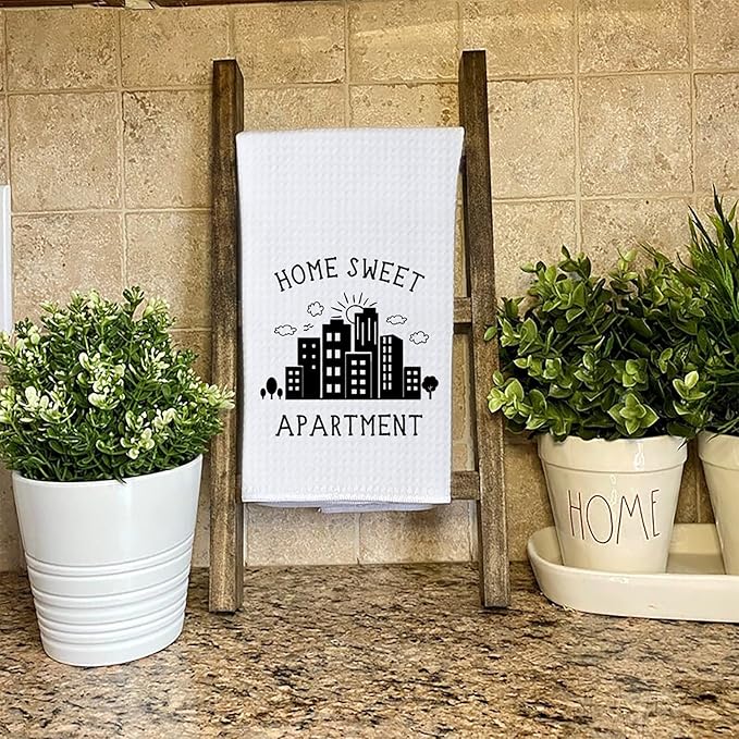WCGXKO Funny Dish Towel Home Sweet Apartment Kitchen Towel Sweet Housewarming Gift New Apartment Gifts Decor (Sweet Apartment)