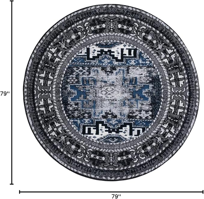 SAFAVIEH Vintage Hamadan Collection Area Rug - 6'7" Round, Grey & Blue, Oriental Traditional Persian Design, Non-Shedding & Easy Care, Ideal for High Traffic Areas in Living Room, Bedroom (VTH213F)