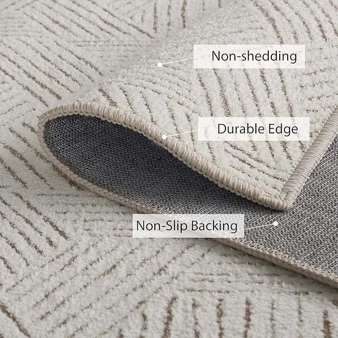 NICETOWN Large Area Rug 6x9 Living Room Rugs, Brown Jacquard Thin Machine Washable Rug for Entryway Non-Slip Door Mat, Ultra Soft Area Rug 6x9 Geometric for Bedroom Kitchen Office, Brown