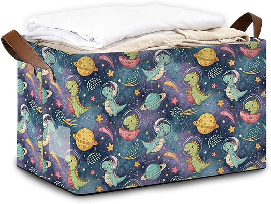 Decorative 32L Space Dinosaur Storage Bins with Handles, Organization and Storage, Cube Storage Organizer for Hamper, Nursery