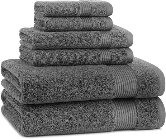 Arkwright Solid 6 Piece Bath Towel Set, 100% Cotton 600 GSM Soft Absorbent Bathroom Towels for Hotel, Spa or Vacation Rental, Pewter Grey (2 Bath Towels, 2 Hand Towels, 2 Washcloths)