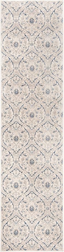 SAFAVIEH Brentwood Collection Runner Rug - 2' x 6', Light Grey & Blue, Floral Damask Ogee Trellis Design, Non-Shedding & Easy Care, Ideal for High Traffic Areas in Living Room, Bedroom (BNT860G)