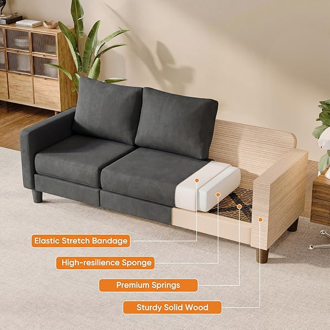 JUMMICO L Shape Sectional Sofa Couch, 3 Seat Convertible Sofa with Movable Ottoman and Side Storage Pockage, Modern Sofa Small Couches for Living Room & Apartment and Small Space (Linen, Deep Grey)