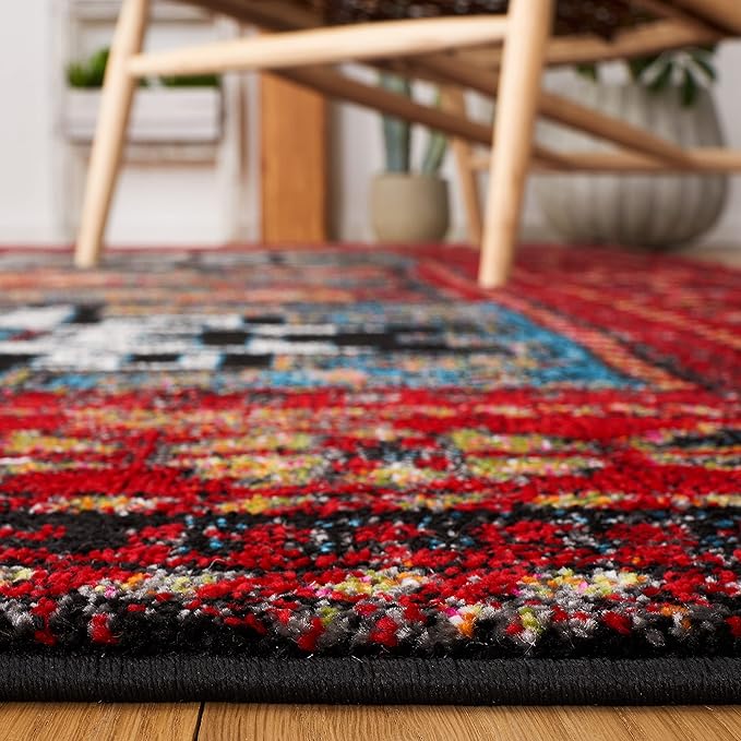 SAFAVIEH Vintage Hamadan Collection Area Rug - 5'3" x 7'6", Red & Light Blue, Oriental Persian Design, Non-Shedding & Easy Care, Ideal for High Traffic Areas in Living Room, Bedroom (VTH213Q)