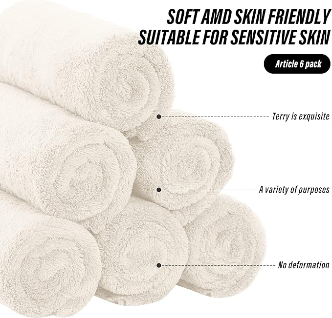 6 Pack Premium Hand Towels - Quick Drying - Microfiber Coral Velvet Highly Absorbent Towels - Multipurpose Use as Hotel, Bathroom, Shower, Spa, Hand Towel 16 x 28 inches (Cream)