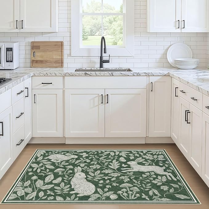 Vintage Living Room Area Rug 3x5 - Large Soft Washable Oriental Traditional Distressed Farmhouse Rugs for Bedroom - Indoor Floor Accent Carpet for Home Office House Decor -Easter Green