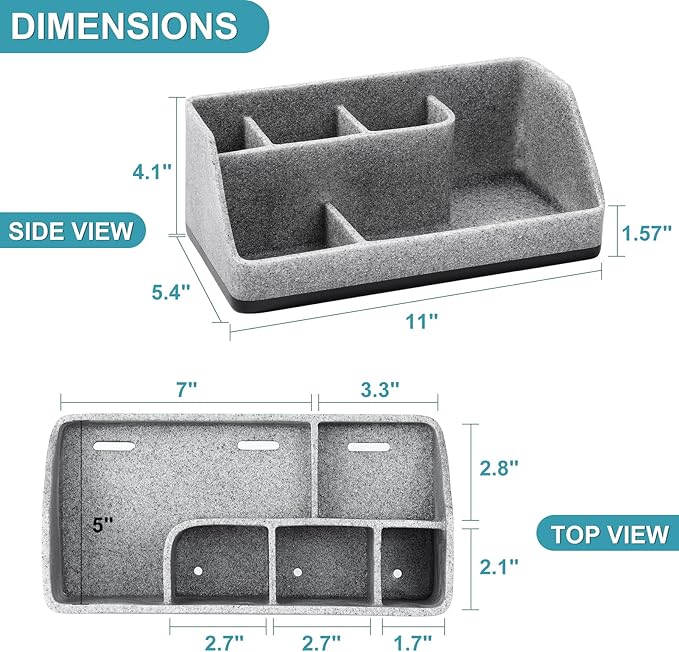 VITVITI Toothbrush Holder for Bathroom, Bathroom Organizer Countertop, Bathroom Accessories with 5 Compartment Storage for Toothpaste/Vanity Counter, Gray Resin of Marble Color