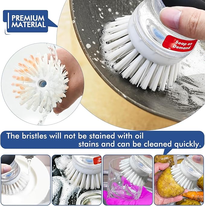 Palm Brush Refills for OXO (New Generation) - 1 Count, White, Plastic/Nylon Bristles, Plastic Handle, Dish & Utensils