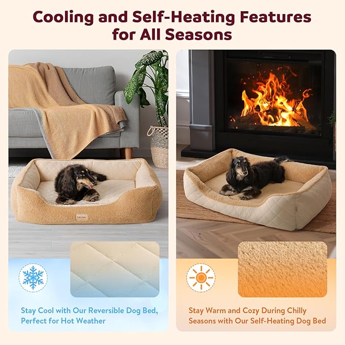 Self-Warming Orthopedic Dog Beds Large Sized Dogs - Memory Foam for Joint Pain & Arthritis, Big Dog Couch w/Washable Removable Cover & Waterproof Liner, Pet Bed w/Raised Bolster & Non-Slip Base