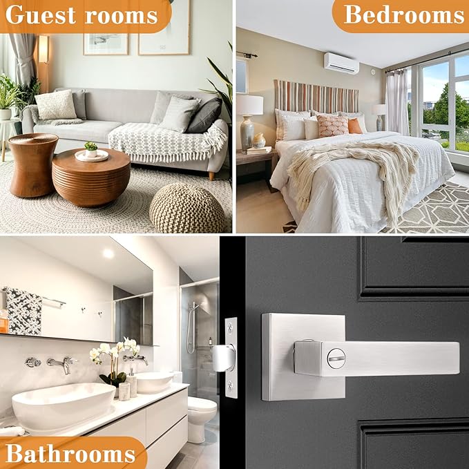 Probrico Heavy Duty Square Satin Nickel Privacy Door Levers, Interior Keyless Locks Bath/Bed Door Locksets, Reversible for Left/Right Handed Doors, 4 Pack