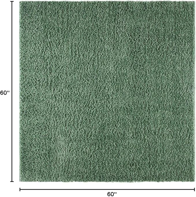 SAFAVIEH August Shag Collection Area Rug - 5' Square, Green, Solid Design, Non-Shedding & Easy Care, 1.5-inch Thick Ideal for High Traffic Areas in Living Room, Bedroom (AUG200Y)