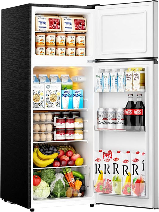 EUHOMY 7.4 Cu.Ft. Refrigerator with Freezer, 2 Door Fridge, Large Capacity,Adjustable Thermostat, Refrigerator for Kitchen/Dorm/Apartment/Garage - Food Storage or Cooling drinks, Silver