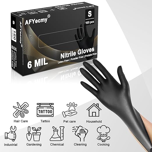 Disposable Nitrile Gloves, Chemical Resistant, Powder and Latex Free, Food Safe, Black Heavy Duty Gloves, 6 Mil, 1000 Count, Small
