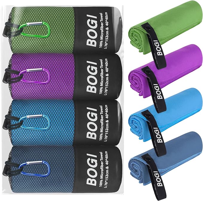 4 Pack(8 pcs) Microfiber Travel Sports Towel-Quick Dry Towel, Soft Lightweight Microfiber Camping Towel Absorbent Compact Travel Towel for Camping Gym Beach Bath Yoga Swimming Backpacking-Large