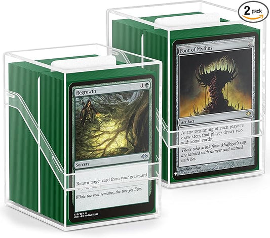 2 Pack Card Deck Boxes, Deck Case with 200Pcs Card Sleeves and Dividers, Standard Clear Commander Cards Storage Box Fit for MTG, Sport, Trading Cards (Dark Green)