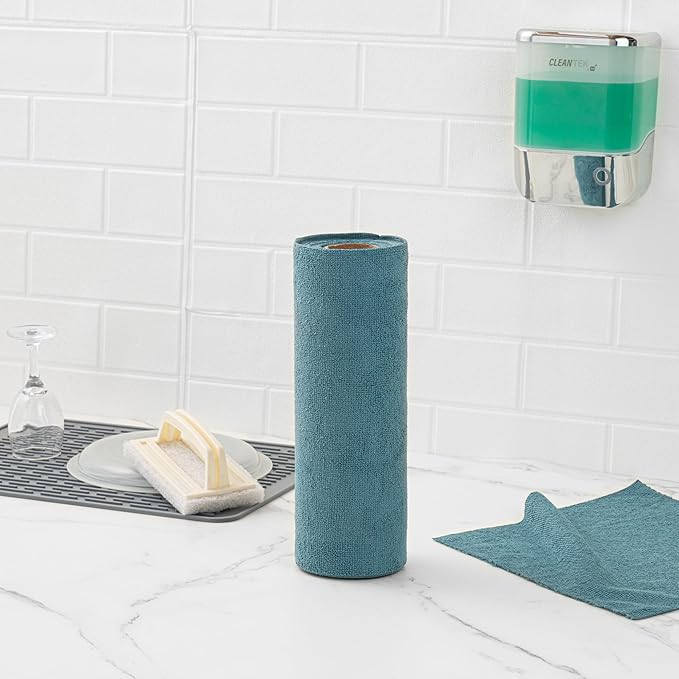 Clean Tek Professional 11.8 x 11.8 Inch Microfiber Towel Rolls, 300 Reusable Towel Rolls - Tear Away, Perforated, Teal Microfiber Cleaning Roll, For All The Cleaning Tasks