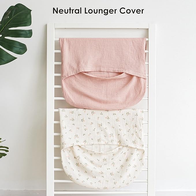 Muslin Baby Lounger Cover for Newborn & Infant, 100% Cotton Soft and Breathable Lounger Slipcover for Baby Girls and Boys, Pack of 2 (Pink Blossom)