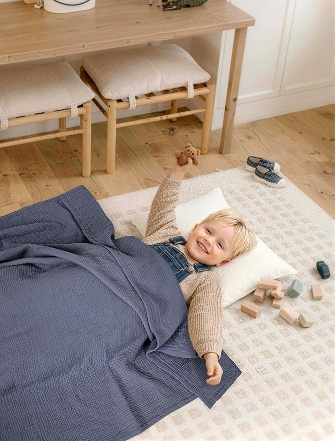 lulumoon Muslin Quilt Blanket, Crib Blanket for Baby and Toddler,47x47 Inches(Blue)