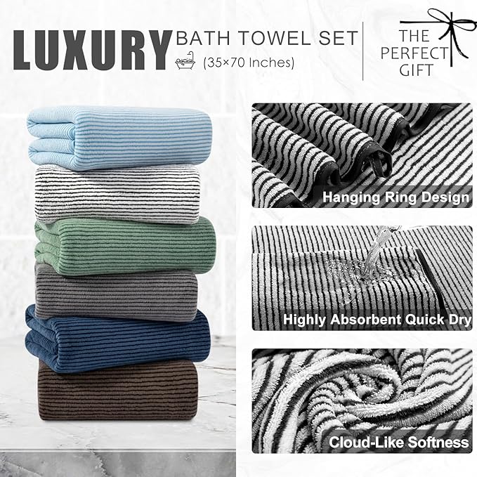 4 Piece Bath Towel Set 35"x70"Oversized Bath Towel for Bathroom Ultra Soft Fluffy Extra Large Bath Sheet Luxury Premium Bathroom Towel Highly Absorbent Quick Dry Shower Towel for Hotel Spa,Black White