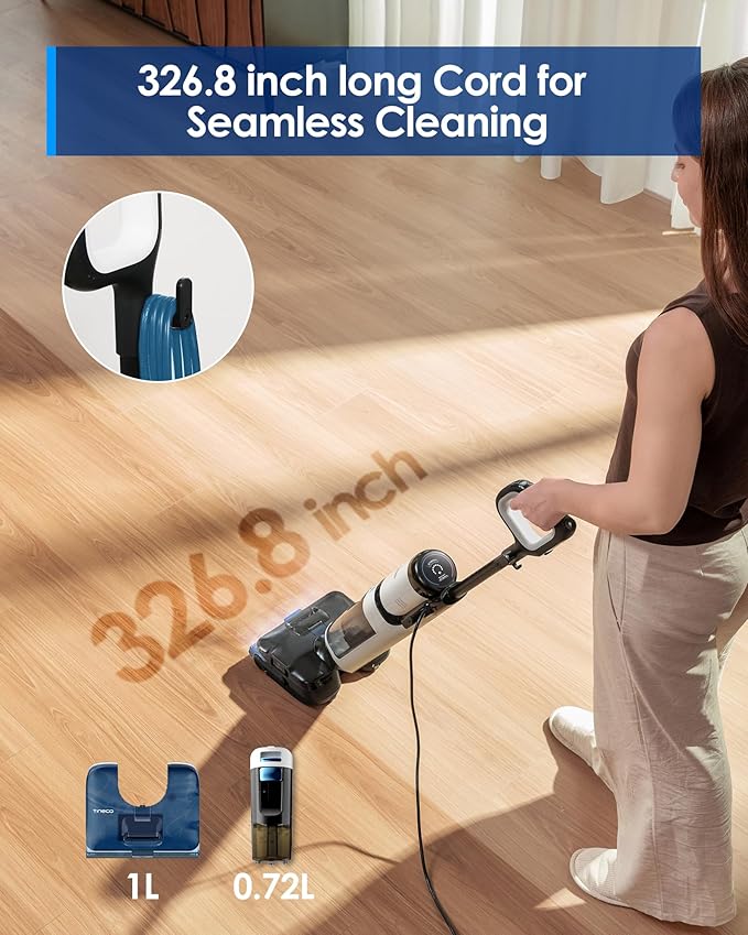 Tineco Floor ONE S6 Stretch Steam Corded Wet Dry Vacuum Steam Mop All-in-One, BoostSteam, 320℉ High-Temp Steam Cleaning, 180° Lay-Flat, Anti-Tangle Design, One-Touch Self-Cleaning