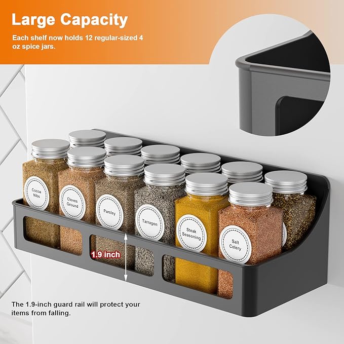 Jewem Magnetic Spice Rack for Refrigerator and Oven, 4 Pack Moveable Magnetic Shelves for Spice Jars, Heavy Duty Seasoning Rack Easy To Install For Kitchen Pantry kitchen organizers and storage