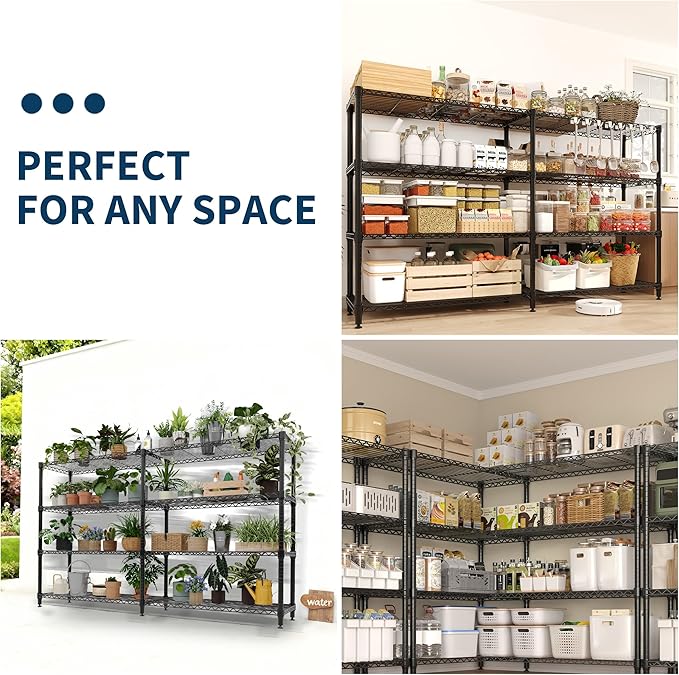 4 Tier Storage Shelving Unit Metal Shelves 59" W Wire Shelving, 59" H L-Shaped Pantry Shelves Kitchen Storage Shelves for Home Commercial Garage Heavy Duty, 59" W x 59.5" H x 13.8" D