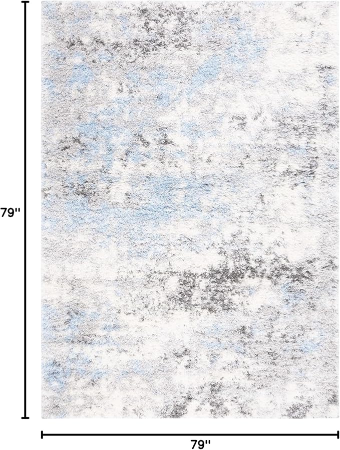 SAFAVIEH Lindsay Shag Collection Area Rug - 6'7" Square, Grey & Blue Ivory, Modern Design, 1.8-inch Thick, Ideal for High Traffic Area in Living Room, Bedroom, Dining (LNS556F-7SQ)