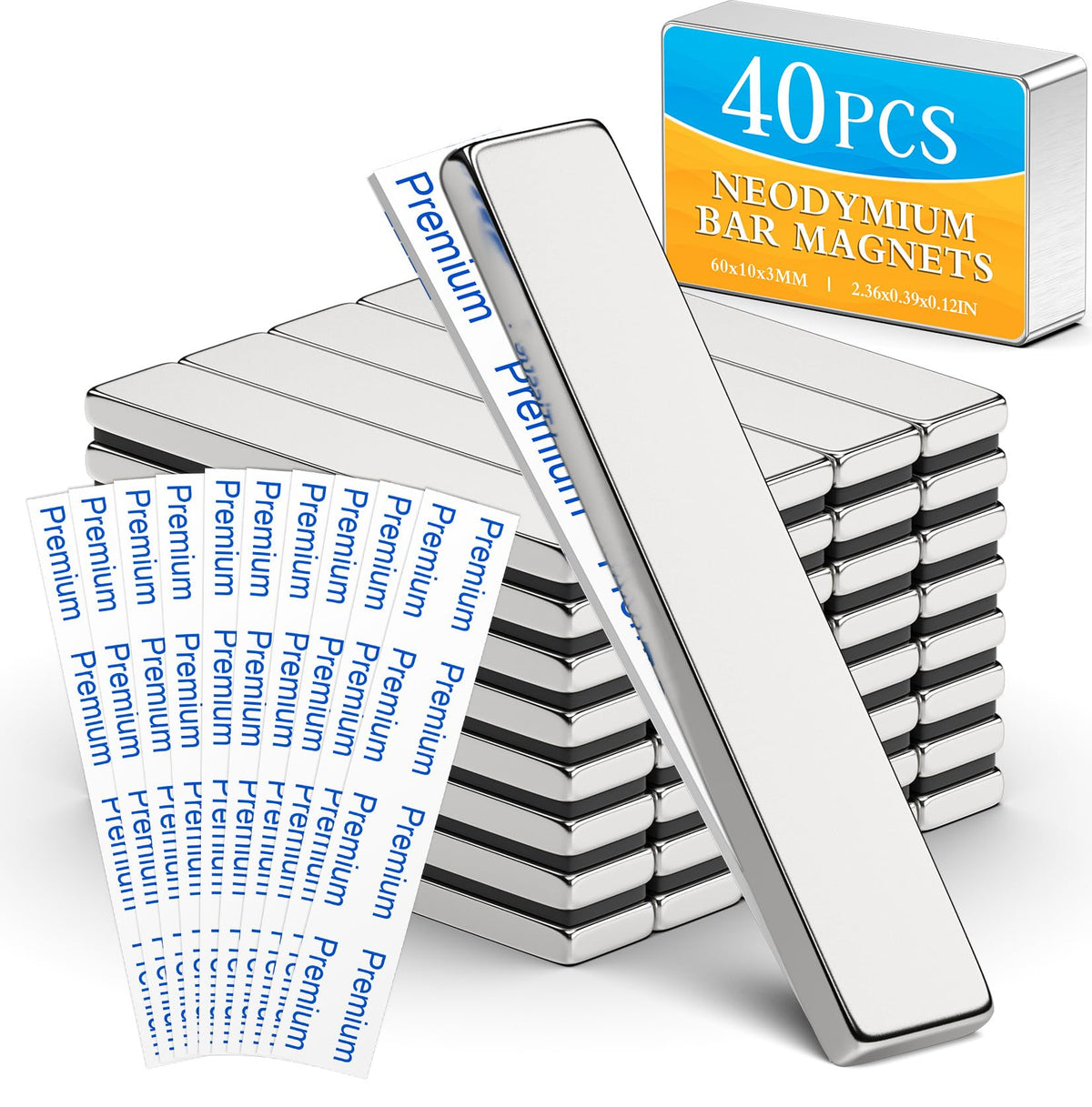 Grtard 40 Pack Powerful Neodymium Bar Magnets, 60x10x3 mm Rectangle Magnet - Image 2