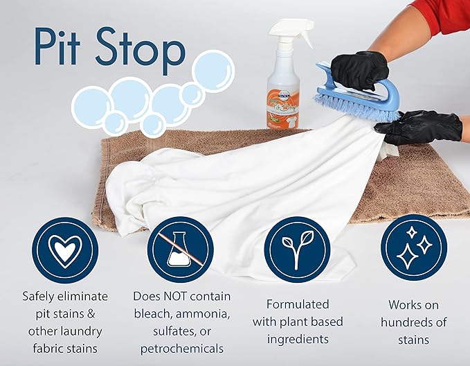 Pit Stop, Sweat Stain & Deodorant (Antiperspirant) Armpit Stain Remover, Multi-stain formulation, 16oz.