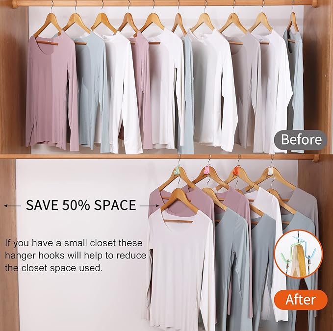 SLMT Space Saving Hanger Extender Hooks - 200PCS, Fits Plastic, Velvet, Wooden, Wire & Heavy Duty Hangers Closet Organizer