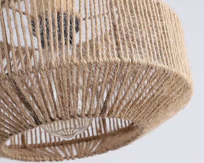 Coastal Woven Pendant Light Fixture One-Light Adjustable Natural Hemp Rope Cage Pendant Lighting for Kitchen Island Sink Farmhouse Dining Room