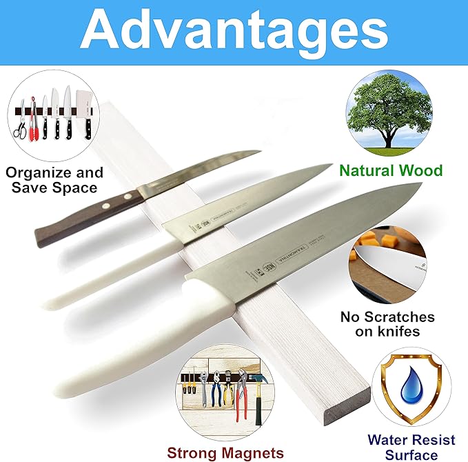 16 Inch White Knife Magnetic Strip Use as Magnetic Knife Holder for Wall - Magnetic Knife Strip - Magnetic Knife Bar Rack