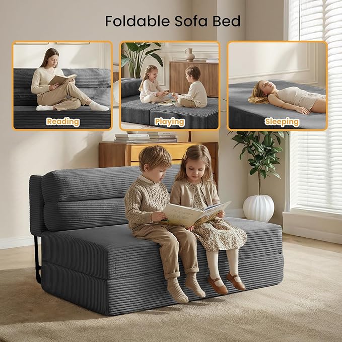 Convertible Sofa Bed with Metal Frame, Boneless Loveseat Sleeper Sofa Futon Sofa Bed Foldable Twin Size Mattress for Living Room, Guest Room