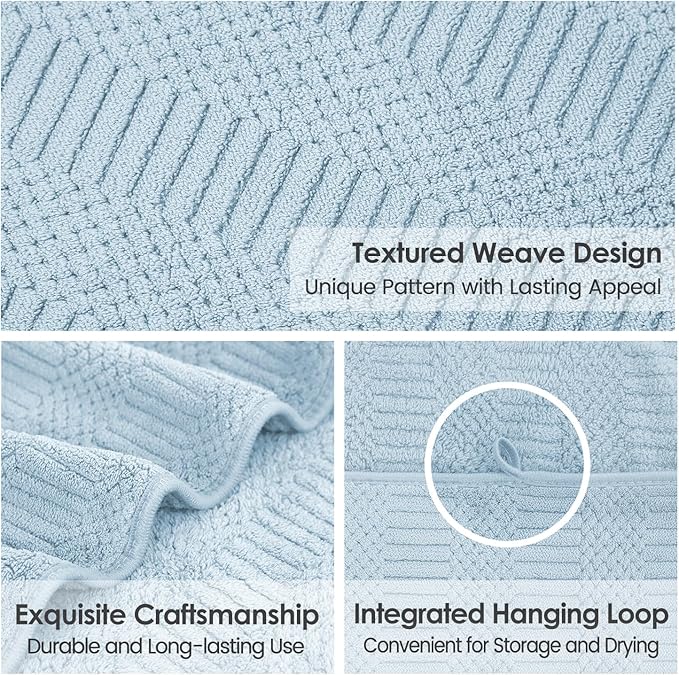 Microfiber Bath Towels, Large Bathroom Towel 2 Pack (30" x 60"), Oversized, Soft, Super Absorbent and Fast Drying, Multipurpose Use for Sport, Fitness, Yoga, Diamond Cross Grid Light Blue